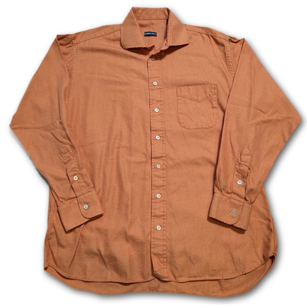 Gitman Bros Mens L Button-Down Shirt Orange Made In USA VTG Woven Regular Casual